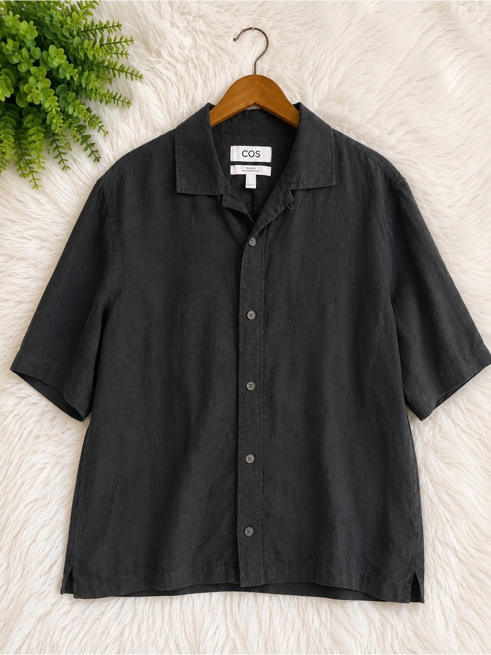 COS Relaxed Deconstructed True Hemp Button Front Shirt Black Oversized X